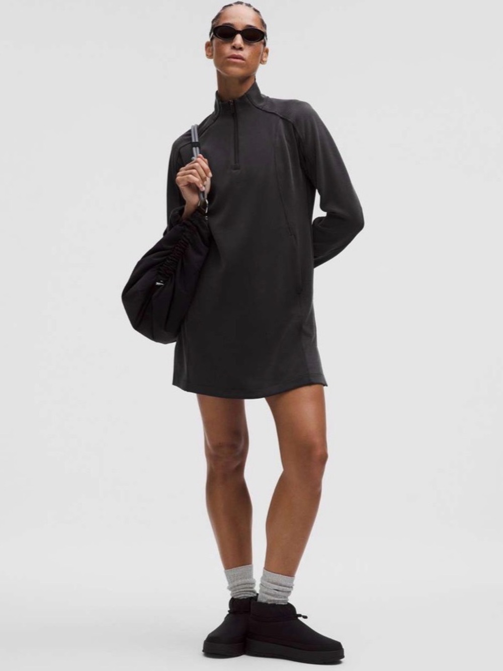 NWT Lululemon Softstreme Half Zip Mini Dress Black Size XL Lounge Athleisure